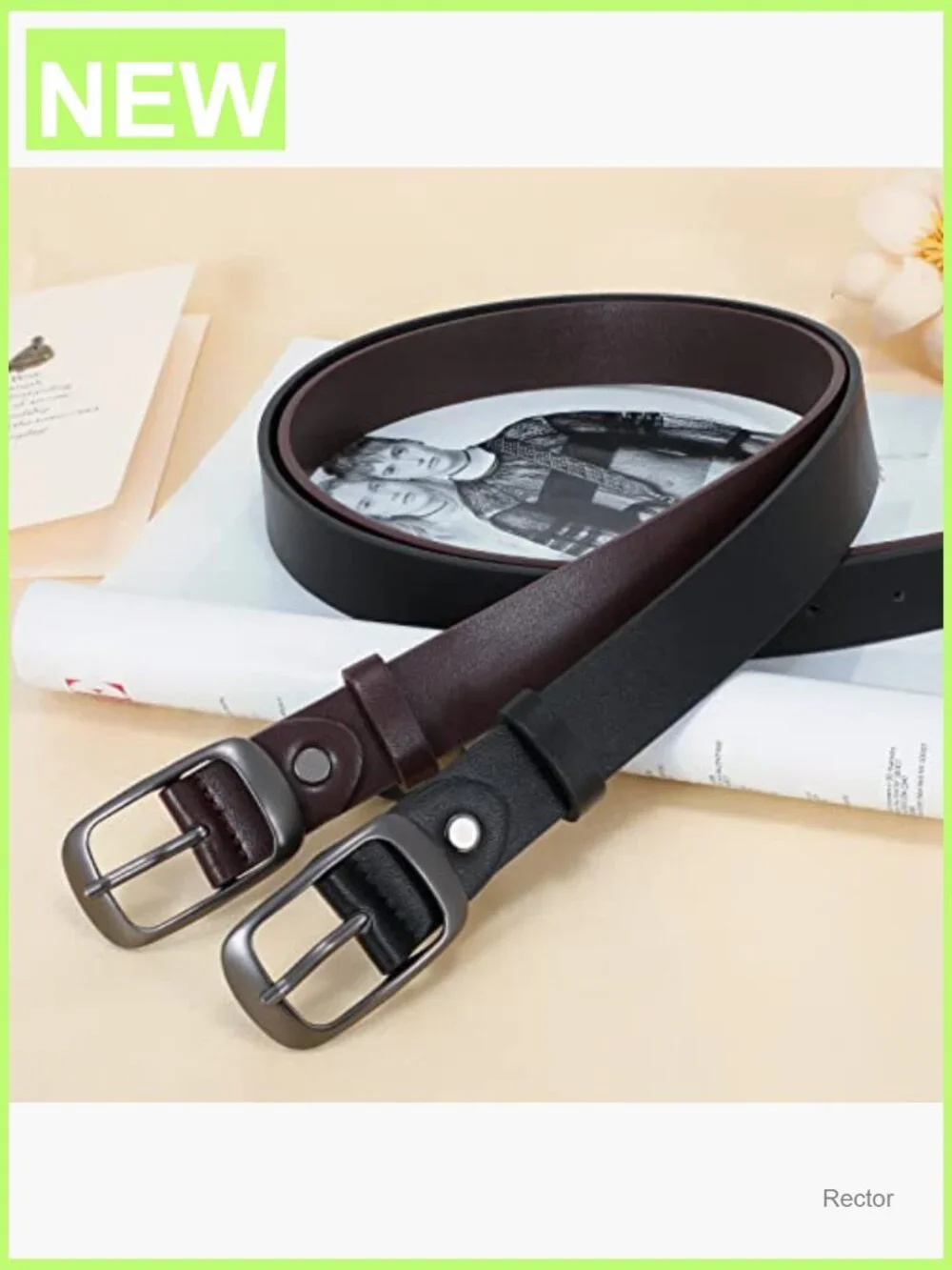 2 Pack Women Plus Size Genuine Leather Belts with Pin Buckle